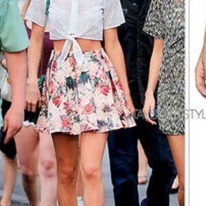 Haute Hippie Pink and Cream Floral Skater Skirt